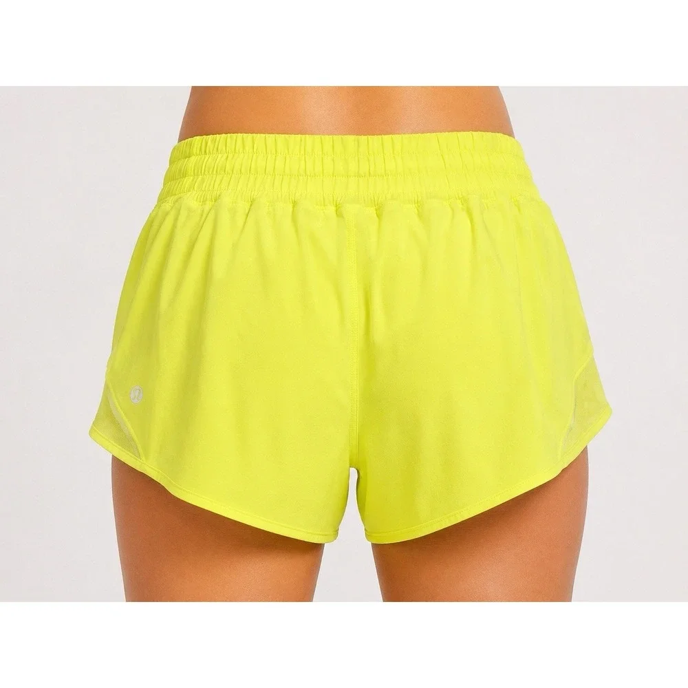 Lululemon Hotty Hot Running Shorts Women Size 4 Neon Yellow Lined